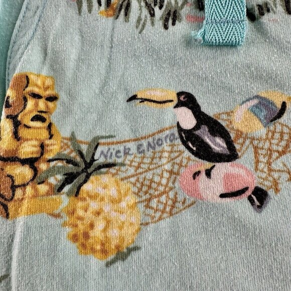 NICK & NORA Flannel Pajama Shorts Men’s Med Aqua Blue Hawaii Toucan Hula Surfer - Picture 14 of 16